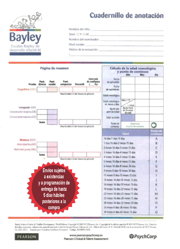 Bayley-III Cuadernillo de anotación paq 25