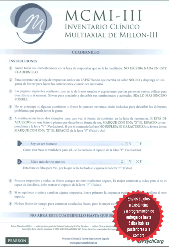 MCMI-III - Cuadernillo de respuestas (preguntas) paquete 10 unidades